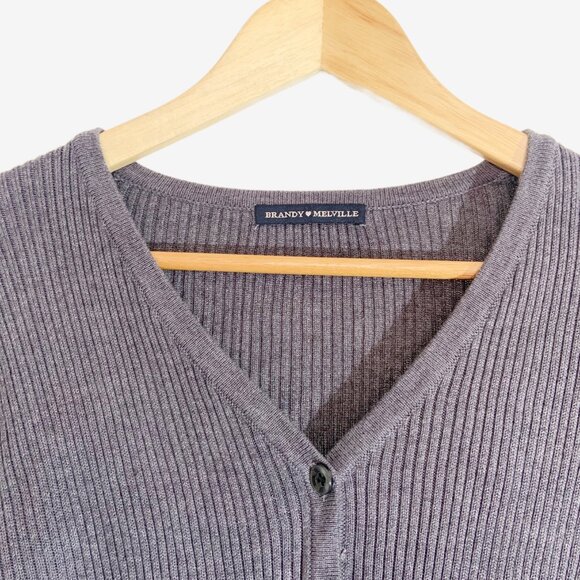 BRANDY MELVILLE Gray Cotton Ribbed Knit Cropped Cardigan Sweater / size Small - Picture 4 of 4